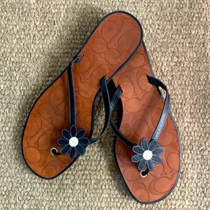 Coach black leather daisy flip flops lightly worn sz 8